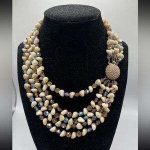 Les Bernard Multi strand Aurora borealis, natural stone necklace